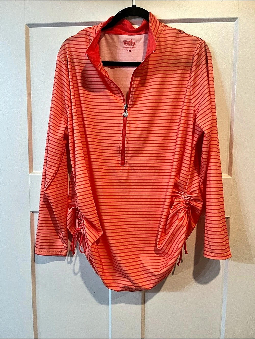 UV Skins UPF 50+ Sun Shirt Striped Coral Rashguard Zip Up 3XL - Picture 3 of 10